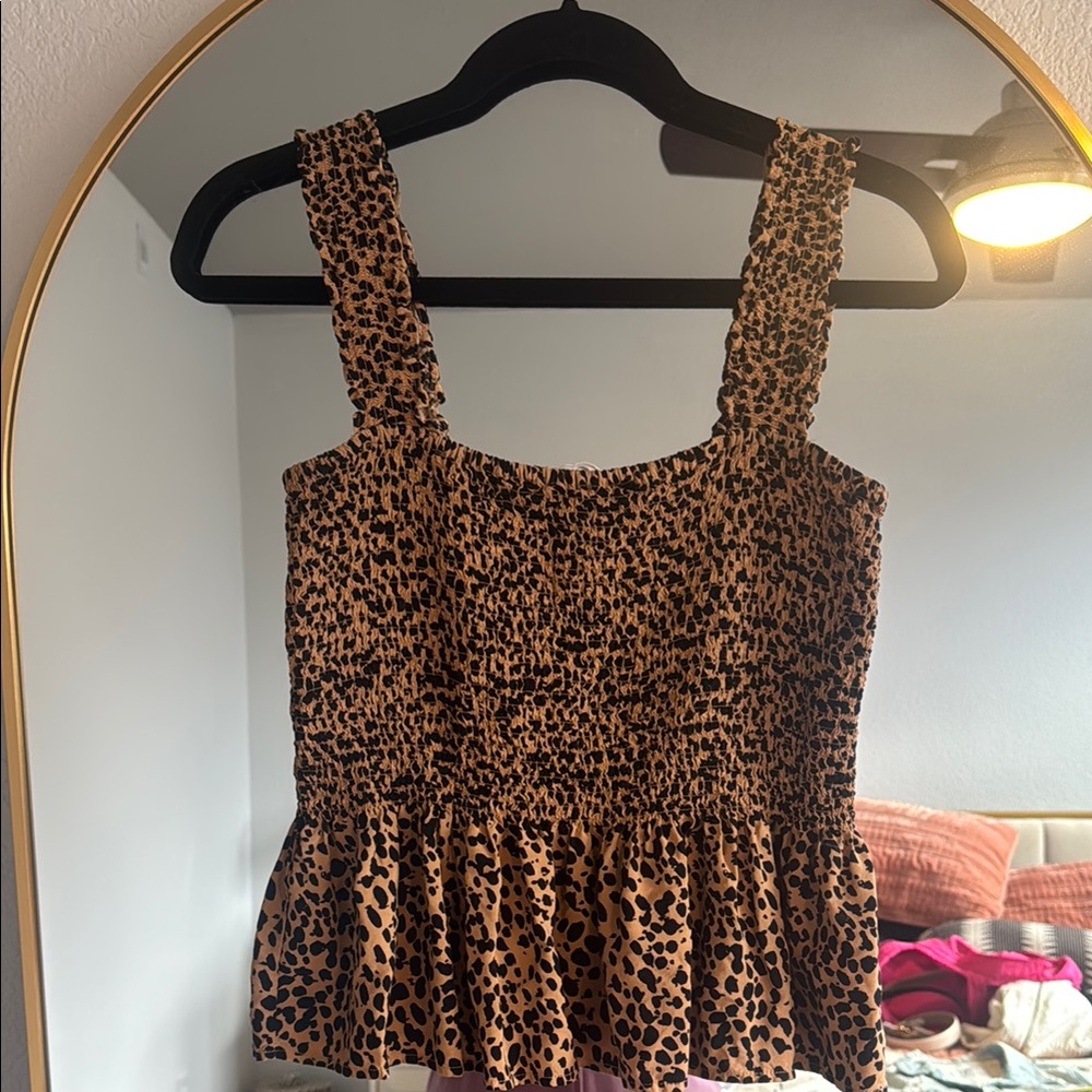 Leopard Print Smocked Peplum Top